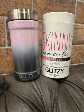 GLITZY Twilight Glitter Skinny Can Cooler - Pink Blue Ombre